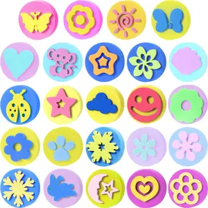 24 Pcs EVA Painting Sponges Foam Painting Stamper Double-Side Sponge Stamper for Kids Toddlers Early Learning and Crafts DIY, Assorted Shapes