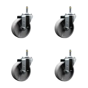 Service Caster SCC-GR20S415-SSR-716138-4 Semi Steel Cast Iron Swivel Grip Ring Stem Caster with Roller Bearings, with 4 x 1.5 in. Silver Wheels & 0.43 in. Stems - Set of 4