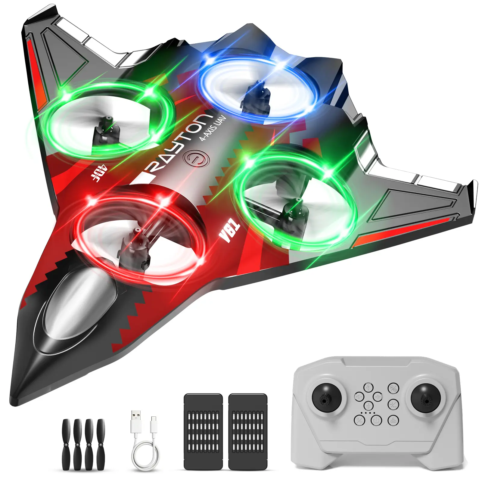 2026 V61 RC Foam Airplane 2.4GHz LED Remote Control Stunt Glider Fighter Plane ,Remote Control Drone with LED Lights , for Kids and Adults Gifts