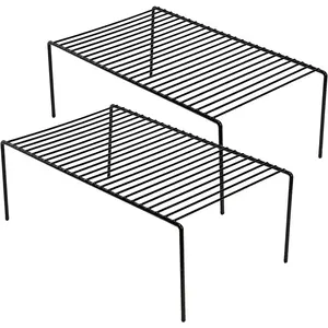 Kitchen Cabinet Organizer Shelf Rack Set of 2, Medium (13 x 9.4 inch) Metal Freezer Organizer Wire Shelves, Plate Dish Storage Rack for Cabinets, Counter, Cupboard, Pantry Organization, Black