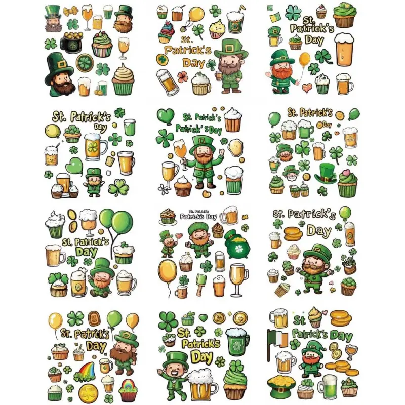 12 Sheets Day Rub on Transfers for Crafts, Four-Leaf Beer Rub on Transfer Stickers PVC Rub on Decal for DIY Home Furniture Window Wood, 14x14cm