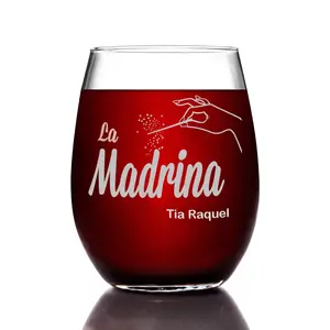La Madrina Etched Stemless Wine Glass w/Your Personalized Text 15oz.