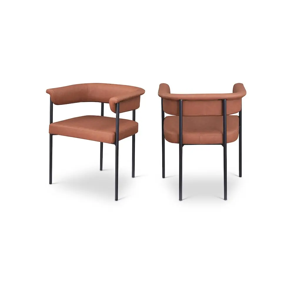 Malin Cognac Vegan Leather Dining Chair - Set of 2, Contemporary Home Decor, Comfortable Seat Indoor Furniture Chair