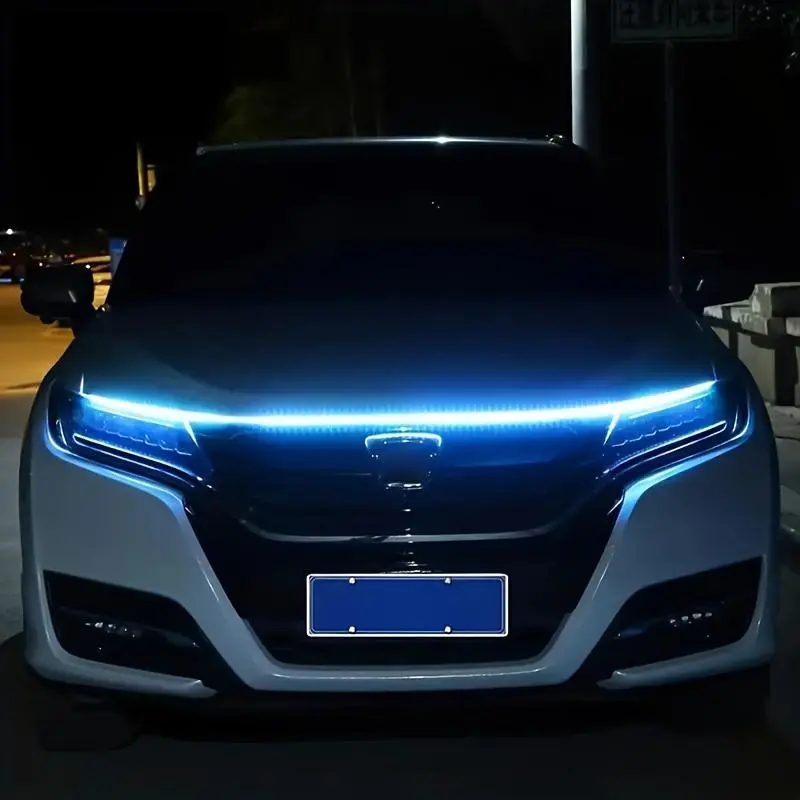 Car LED Hood Light Strip - 59in 12V 10W Flexible Durable & Weather-Resistant Daytime Running Lights with Dynamic Scan Start-Up Effect, Bright Ambient Glow Decorative Accessory for Cars, SUVs, Trucks, Pickups