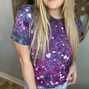 Hand Dyed Galaxy T-shirt for Women - Vibrant Purple & Green Design - Comfortable Fit - Perfect for Casual Wear