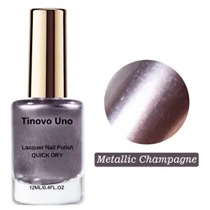 Tinovo Uno “Metallic Champagne Rose”-12ml Nail Polish, Self-Drying Mirror Finish, Pantone 12-1107TPX Pink Champagne Metallic Shade, Sophisticated and Elegant, A Must-Have for DIY Nail Art Enthusiasts, Nail Manicure, Lacquer Nail Polish