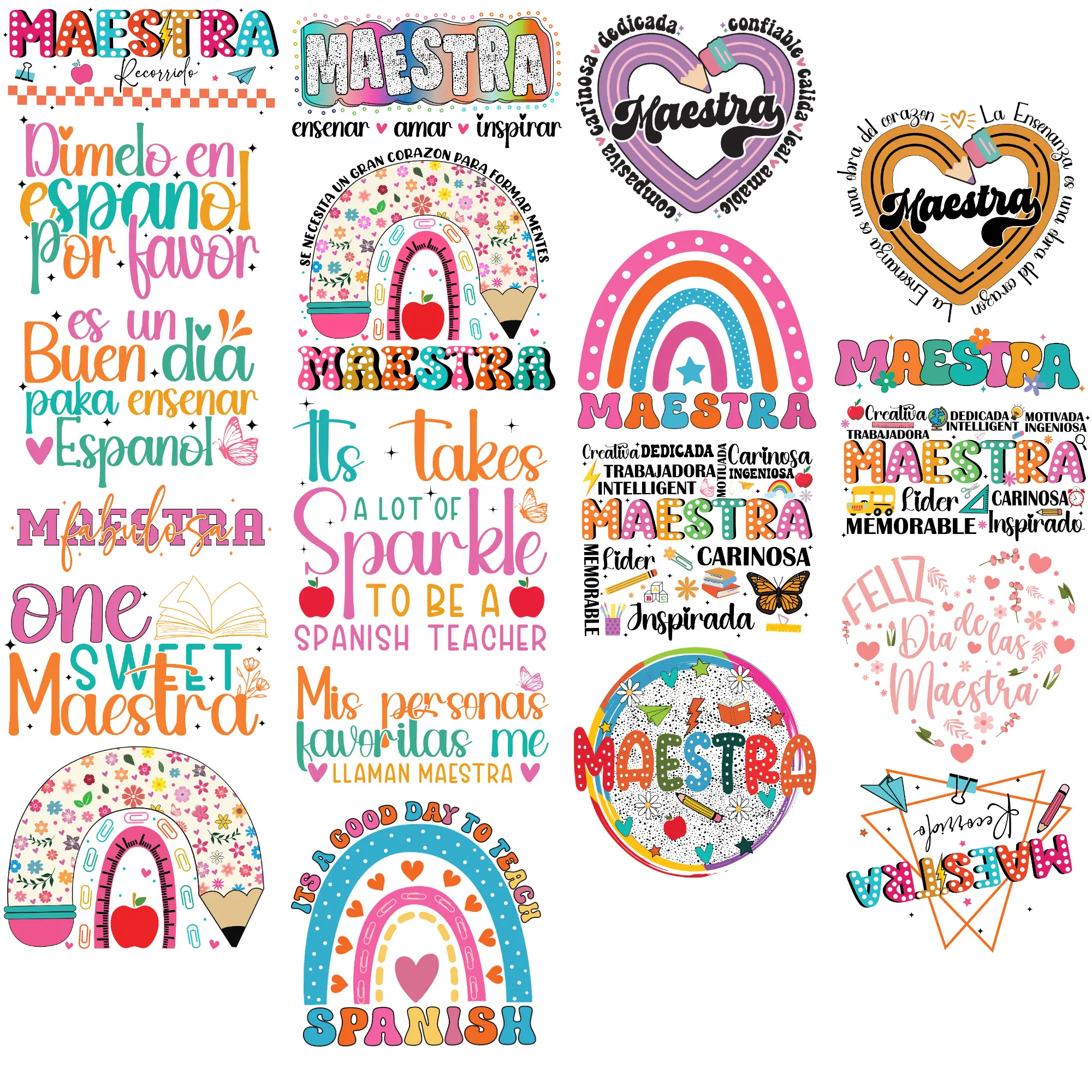 Maestra premade DTF gang sheet-20 adult prints, Maestra DTF Gang sheet, Maestra transfers, Spanish Teacher transfer, Maestra Transfers Crafts