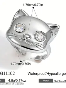 Stainless Steel Lucky Cat Ring, Non-Fading Design, Unique High-End Hand Jewelry, 1pcs, Fashionable Accessory for Women