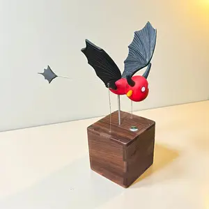 Wooden Devil Automaton: Kinetic Sculpture with Walnut Base