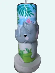 Cute 3D Elephant Drinkware Tumbler Cup - Ideal for Water Bottles - Lightweight Design Insulated Lid Stainless Portable
