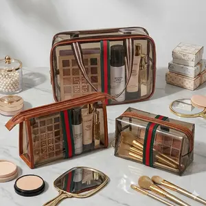 3-Piece Vintage Luxe Makeup Bag Set, PVC Waterproof Stain-Resistant, Ideal for Cosmetics & Toiletries, Multi-Functional Travel Organizer