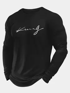 Men's Fashion Art Letter Graphic Print Round Neck Long Sleeve T-Shirt, Comfortable Casual Style, Stylish Everyday Wear, Men's Clothing