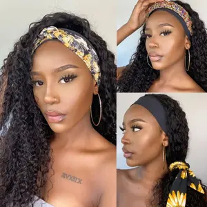 Throw On & Go Deep Wave No Lace Glueless Long Headband Wig 100% Human Hair