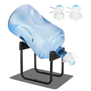 Stainless Steel 3-5 Gallon Water Jug Stand and 2 Dispenser Valves, Rust-Resistant Non Slip Water Stand with BPA Free Fast Flow Water Spout Fits Both 52mm and 55mm Bottles 2 CAPS Included, Dispenser Bracket