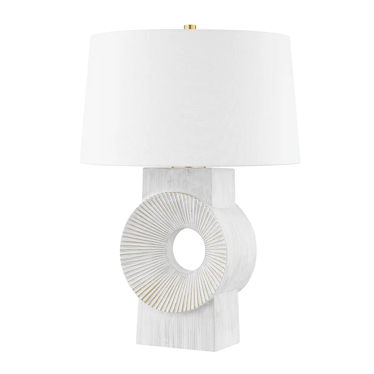 Milner Table Lamp with Ribbed Ceramic Base and White Linen Shade, Inspired by Millstone Design
