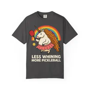 Funny LGBTQ Pickleball Shirt - Less Whining More Pickleball Unicorn Tee - Rainbow Gay Pride Pickleball T-Shirt - Comfort Colors LGBTQ Gift