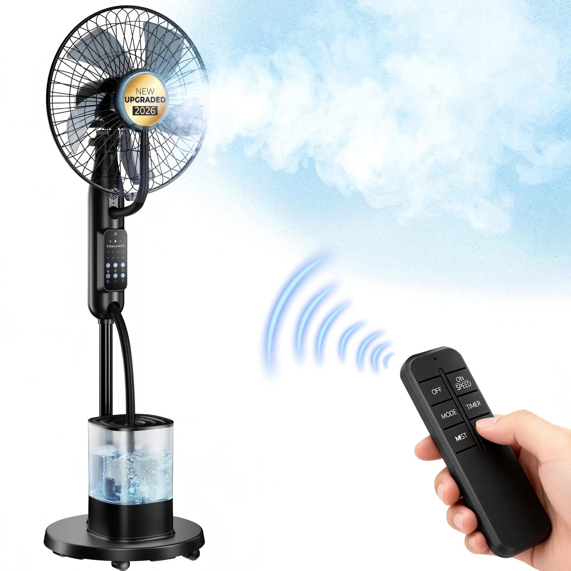 4L Large Water Tank Mister Cooling Fan, 5 Speeds 3 Modes Misting Standing Fan, Floor Fan with Remote for Home, Bedroom, Patio, Outdoor Multifunction Cooling Fan Bedroom Fans