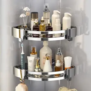 304 Stainless Steel Triangle Bathroom Shelf Rustproof Corner Shower Organizer for Toilet Bathroom Space Saver Storage Solution
