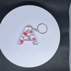 Blossom Shine Letter Keychain - Handcrafted Crystal-Clear Resin with Real Dried Flowers & Silver Foil - Personalized Gift for Her - Initial Keychain or Name Charm - Bridesmaid Gifts or Party Favors