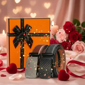 Men's genuine leather ratchet belt two-piece set, featuring an adjustable automatic alloy buckle, minimalist style, high-quality leather, suitable for both casual and business occasions, a Valentine's Day gift for men, and a universal gift.