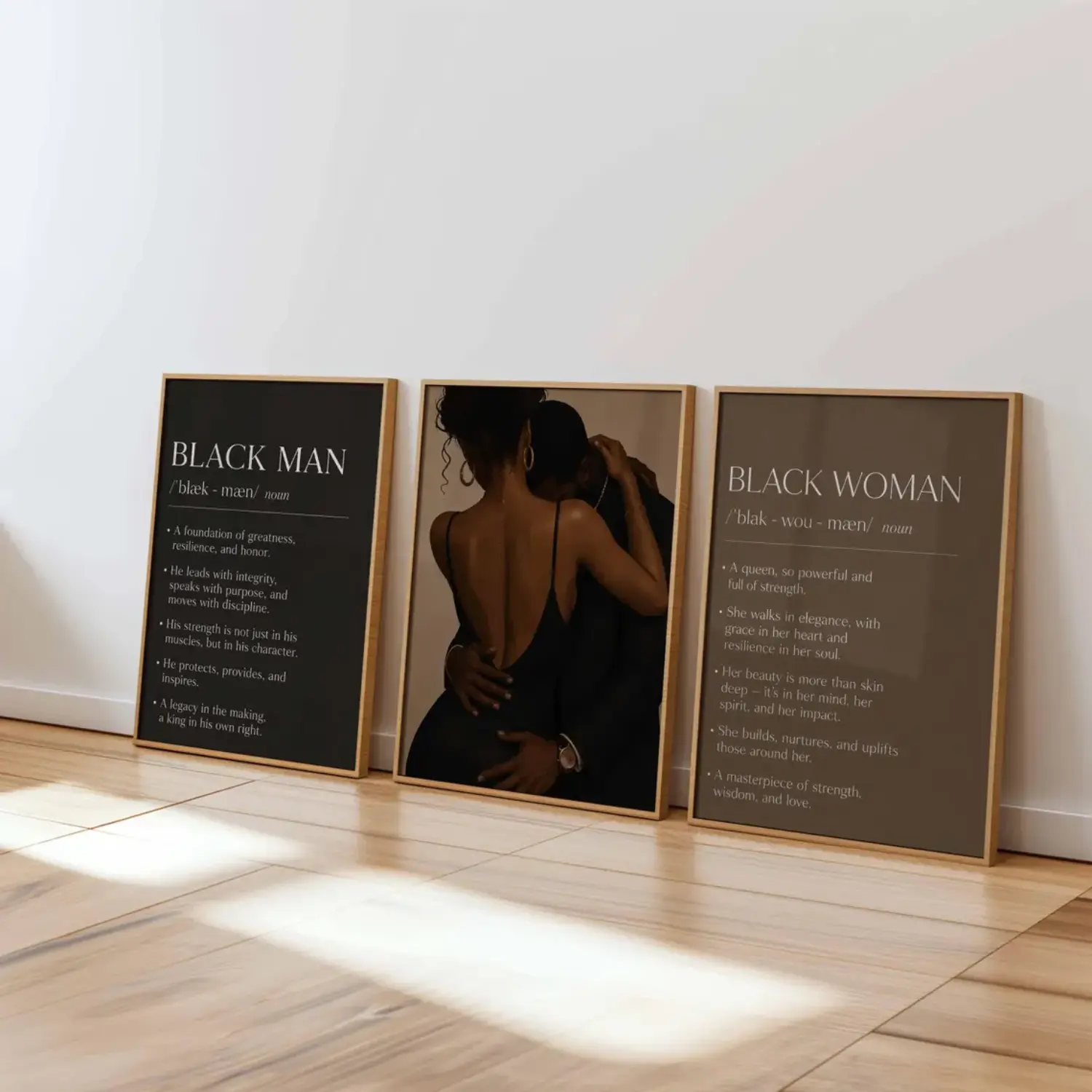 Black Couple Wall Art Set of 3, Black Love Quotes, Luxury Decor,  Living Room Wall Art