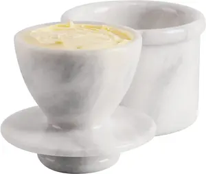 Marble Butter Keeper White Cover Pot Handmade French Butter Storage - Crock Keeper for Kitchenware Container Utensils Handheld