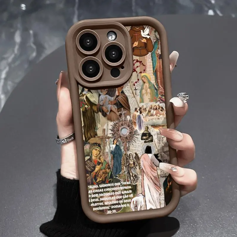 Christianity Tapestry Pattern Silicone TPU Smartphone Case with Lens Protection - Rugged, Durable, Soft Cover for iPhone 11/12/13/14/15/16/17 Pro, ProMax, Plus, Air Mobile Phone Accessories