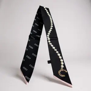 Black Pearl Twilly with Pink Trim Elegant Fashion Accessory for Women Stylish and Chic Accessory