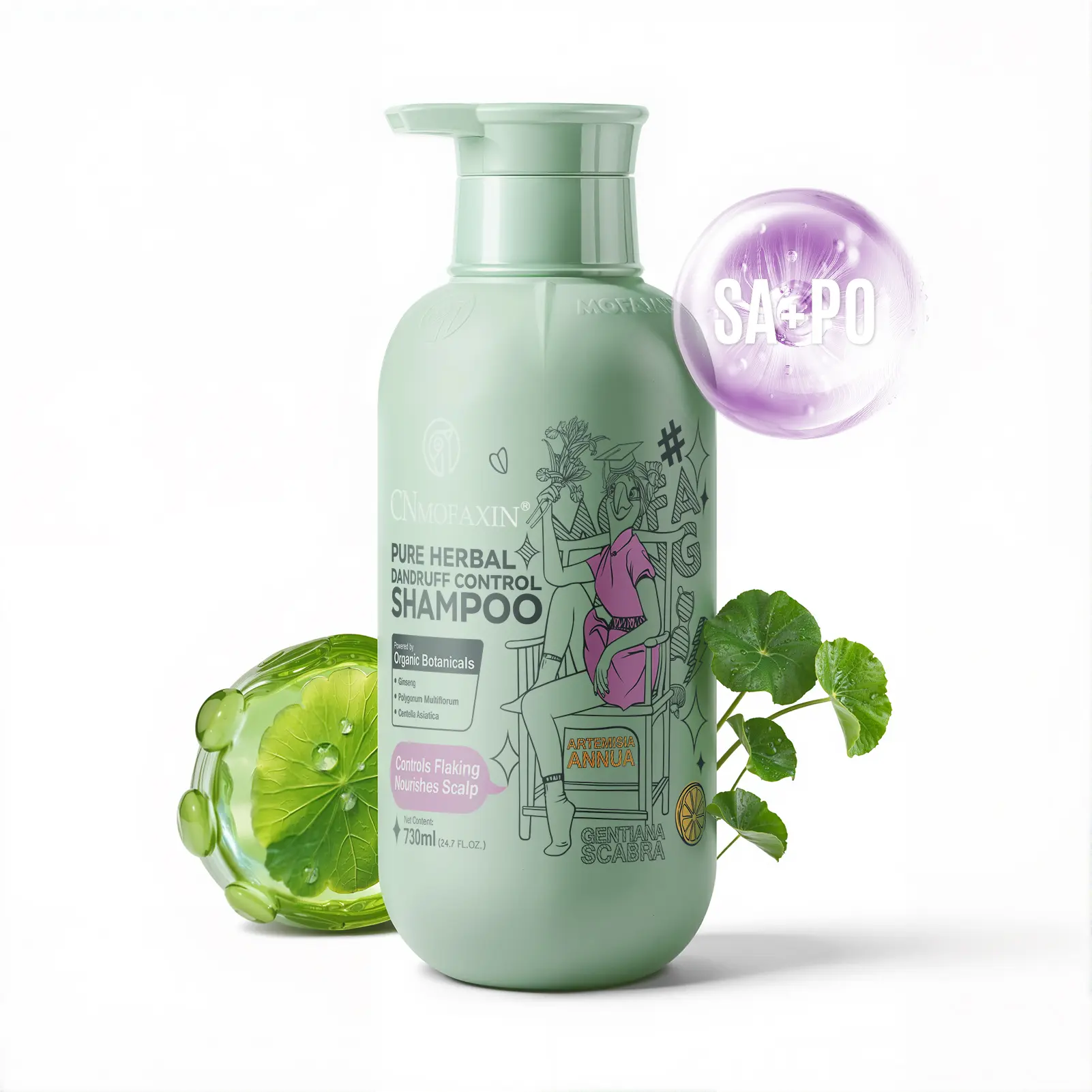 Cnmofaxin Anti-Dandruff Haircare Shampoo Cleanser Liquid - Salicylic Acid, Piroctone Olamine, Ginseng, Cica, Cleansing, Soothing, Daily Clarifying Detox, Gentle Hydration, Itch Relief, Oil Control for Flaky Scalp Buildup & Oily Hair, 24.7 fl oz (Adults)