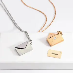 Custom Engraved Envelope Necklace Sterling Silver and Gold Plated