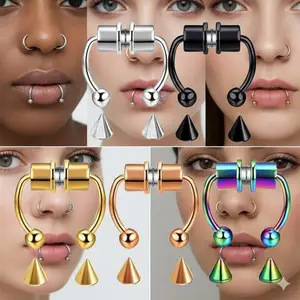 Clip-On Fake Nose Ring Magnetic Nose Ring Jewelry No Piercing Fake Septum Jewelry Kit Women Girls Gift Painless Clip-On Body Jewelry Hypoallergenic Accessories