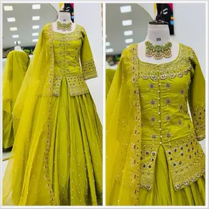 Lehenga 3 Piece Ready to Wear - Green Color with Intricate Embellishments and Matching Accessories