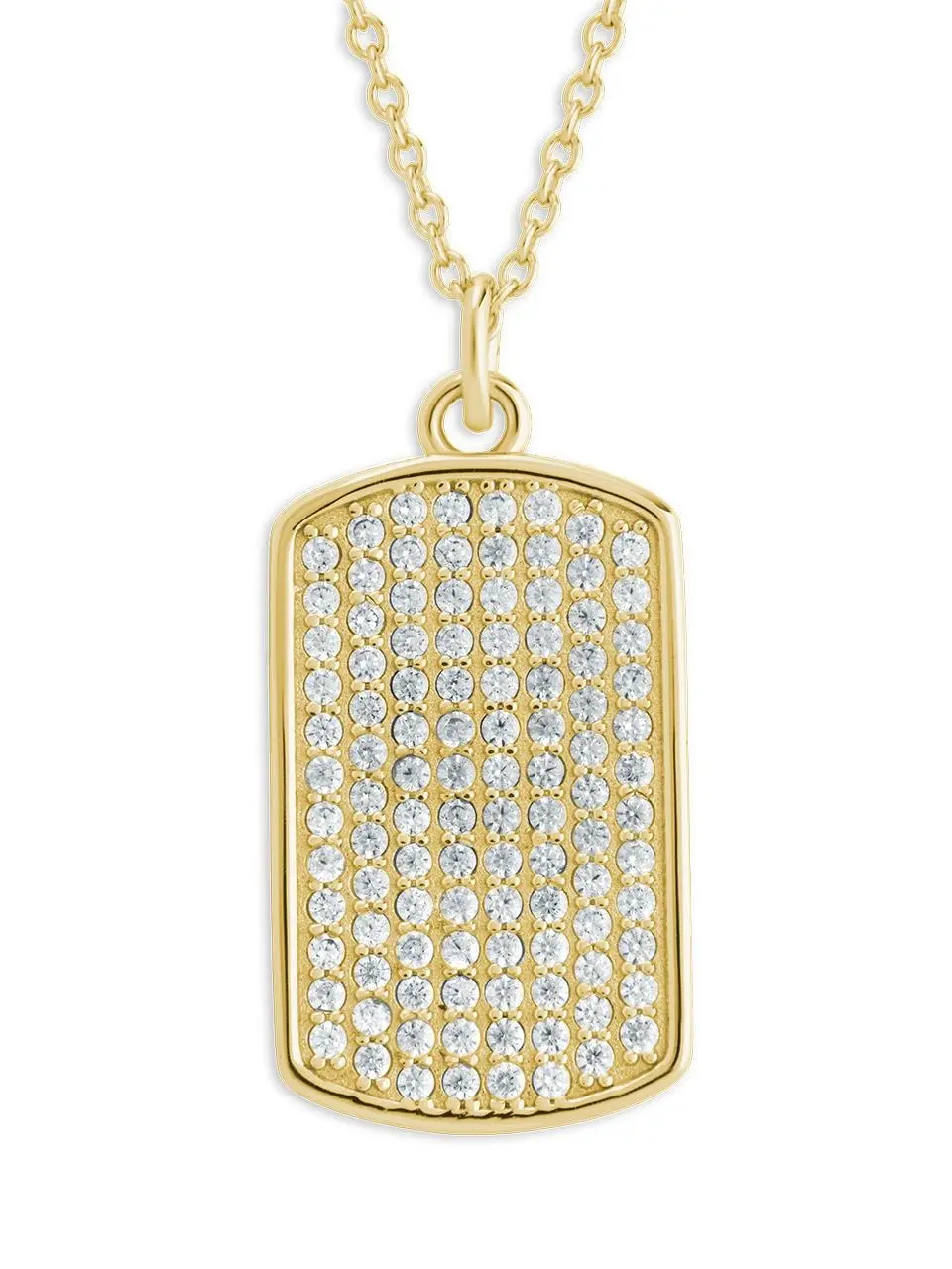 Pave CZ Rounded-Edge Rectangle Pendant, Sterling Forever Fashion Necklace, 16" Length Gold Statement Necklace for Everyday Wear