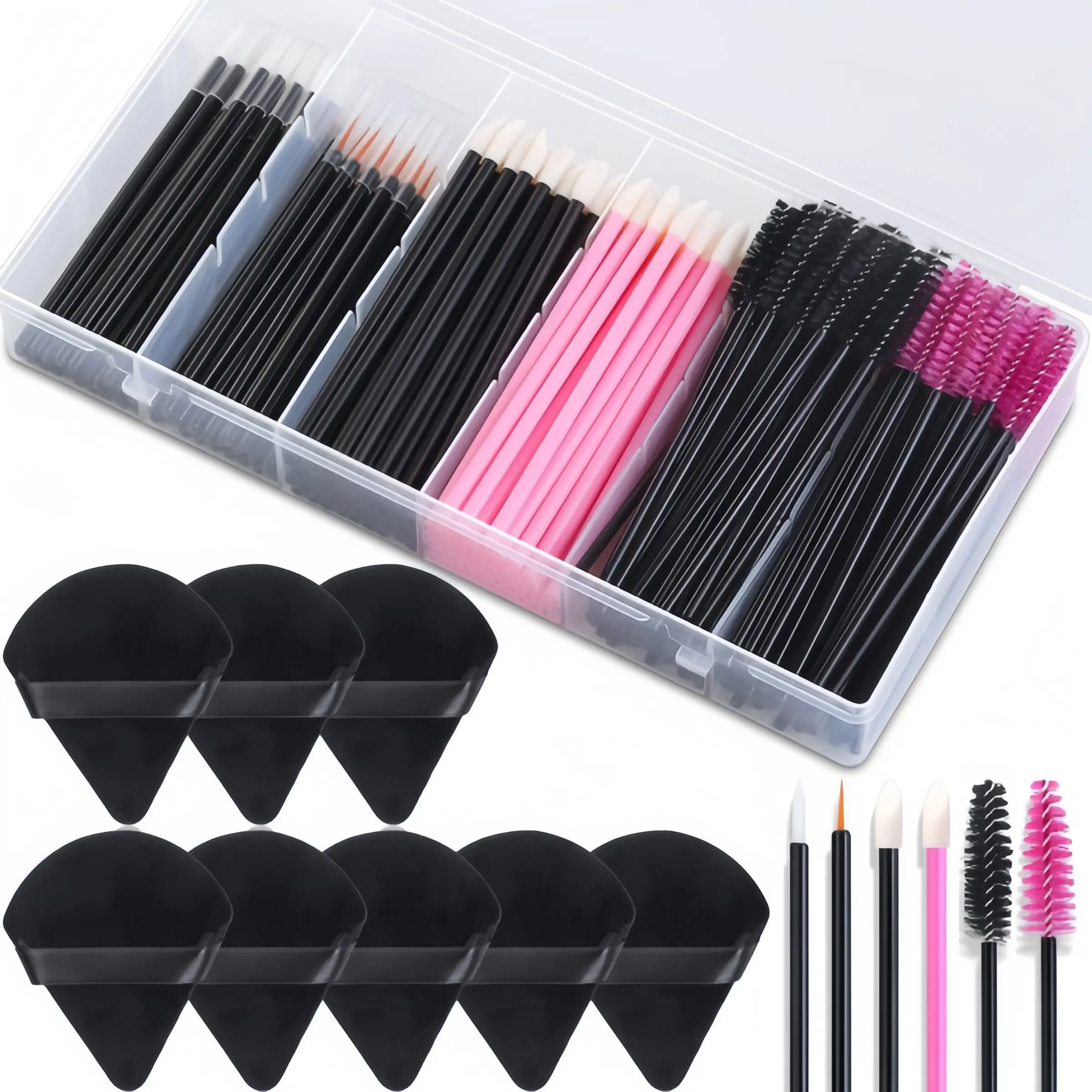 248 PCS Disposable Makeup Applicators Kit with Triangle Puff Mixing Palette, Artist Supplies Disposable Mascara Wands, Lip Brushes,Eyeliner Brush,Powder Puffs for Face with Storage Box.Christmas Gift, New Year Gift, Women's Gift