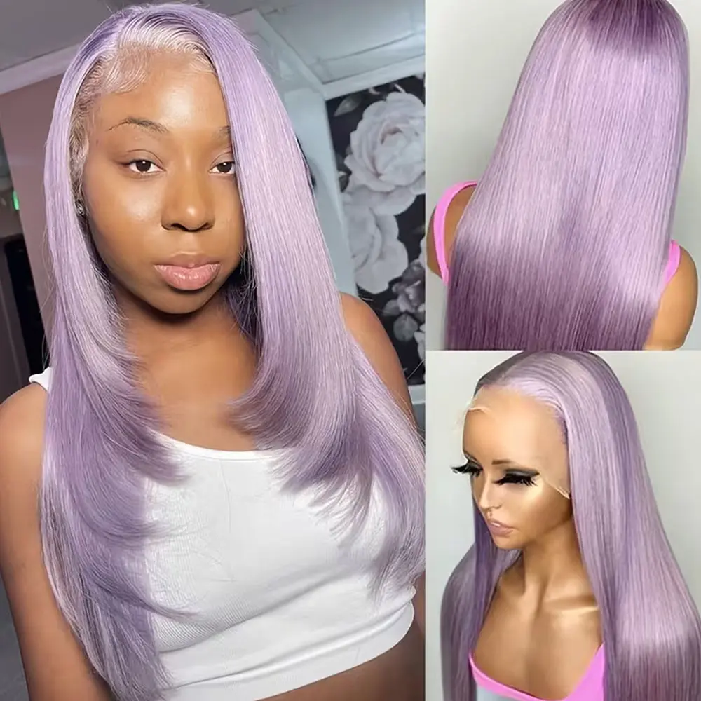 13x4 Lavender Purple Lace Front Wig 28Inch Light Purple Long Straight Hair High Density Pre-Plucked Baby Purple Lace Frontal Wig Glueless Wig For Women Heat Resistant Fiber Hair Perfect For Daily Wear Parties Affordable Beginner Friendly Colorful Wig