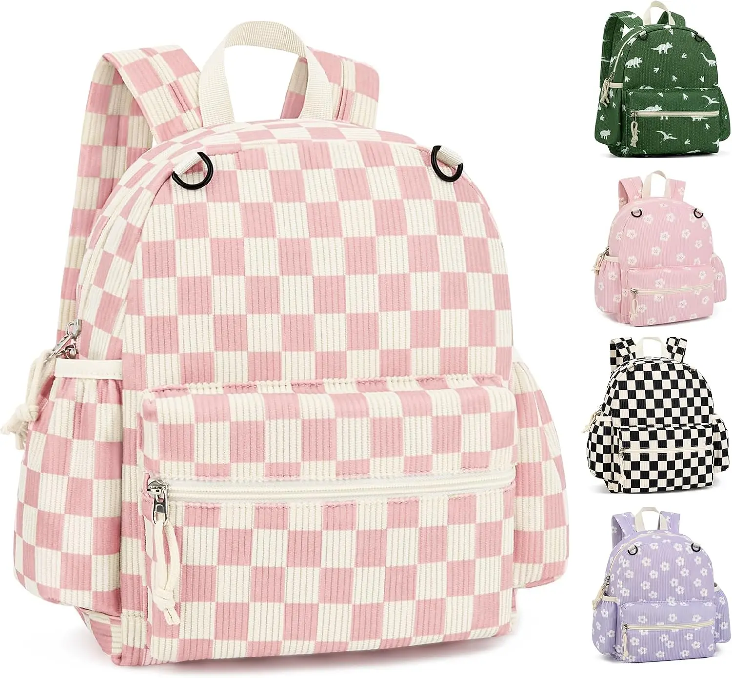 Corduroy Toddler Backpack for Boys & Girls, Kids Backpacks | Small Kids Bookbag for School 2-4 Preschool Kindergarten Backpack Toddler Daycare Backpack- Pink Checkered