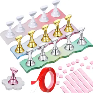 Nail Holder for Painting Nails,3 Set Strong Magnet Nail Stand for Press Ons with 48Pcs Putty, 9.8Ft Double-Sided Tape, Crystal Nail Tip Stand for Beginner Home Nail Art Desgin Practice DIY Salon Use springtok