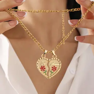 18k GOLD PLATED TRI COLOR "TE AMO" FLOWER HEART SPLIT PENDANT NECKLACE 18"  Heart Lovers I Love You Flower Pendant Necklace Gift for Women Magnetic Couple Necklace Jewelry