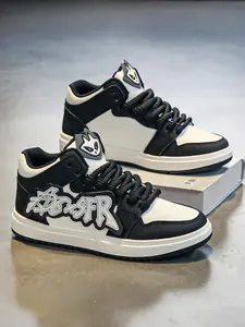 Men's High-Top Graffiti Skate Shoes Sneaker, Textured Upper + Anti-Slip Sole + Unique Laces, Trendy Casual Streetwear for Young Adults