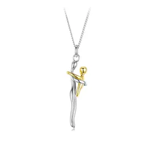 September Laurel  Hug Embrace Pendant Necklace for Mom & Child, Silver Gold Two-Tone Family Jewelry, Stylish and Meaningful Gift for Birthday, Party & Special Occasions