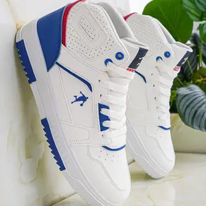 Men's white-red-white-blue high-top casual sneakers, outdoor hiking and cross-country shoes, comfortable new basketball shoes, Athletic basketball shoes, large sizes, versatile street shoes for all seasons, commuting, fitness, and training
