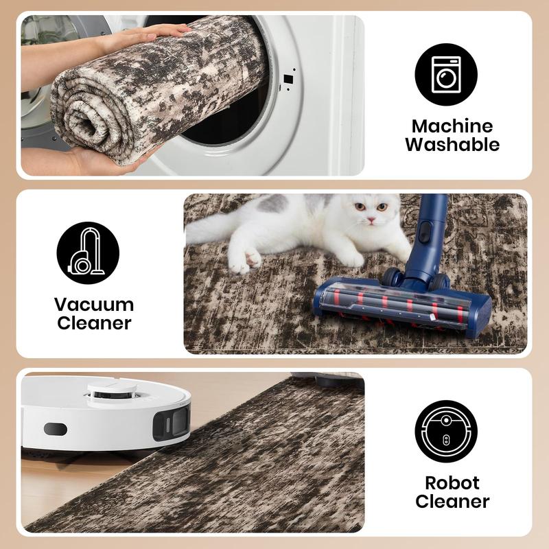 Brown Washable Vintage Faux Wool Throw Bedroom Rug, 0.3 In Low Pile & Non-Slip Indoor Floor Carpet For Home Office, Kids Room, Bedside, 4x6, 5x7, 6x9, 8x10, 9x12 Feet rugs living room Brown Washable Vintage Faux Wool Throw Bedroom Rug, 0.3 In Low Pile & Non-Slip Indoor Floor Carpet For Home Office, Kids Room, Bedside, 4x6, 5x7, 6x9, 8x10, 9x12 Feet rugs living room