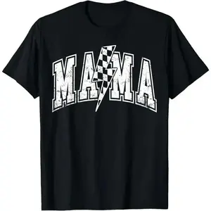Mama Lightning Bolt Checkered Varsity Mom Women Mother's Day T-Shirt