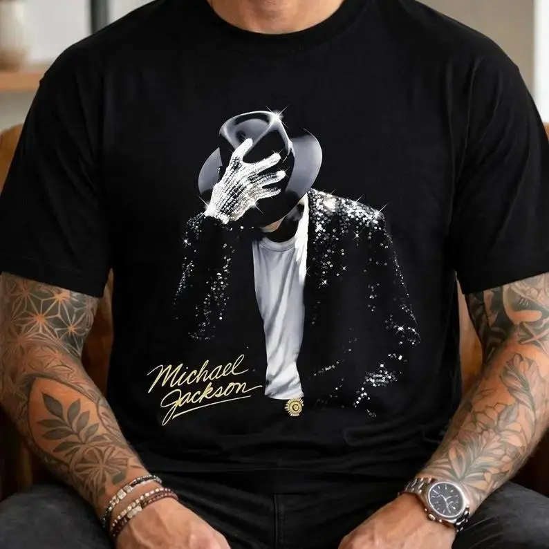 Women's Short-Sleeve Round Neck Digital Print Tshirt - Casual Streetwear Top with Seamless Sides, Michael Jackson King of Pop Halftone Fan Gift