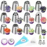 27 piece Russian style piping nozzle set, cake decoration tool, suitable for cupcakes, cookies, birthday parties, including 12 piping nozzles+10 disposable cream bags+2 leaf shaped piping nozzles+2 joints+1 silicone piping bag Baking Tools Baking Supplies