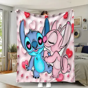 Stitch Angel Flannel Blanket, Romantic Cute Sweet Style, Perfect Gift for Girls, Couples, Kids, Birthday, Holiday