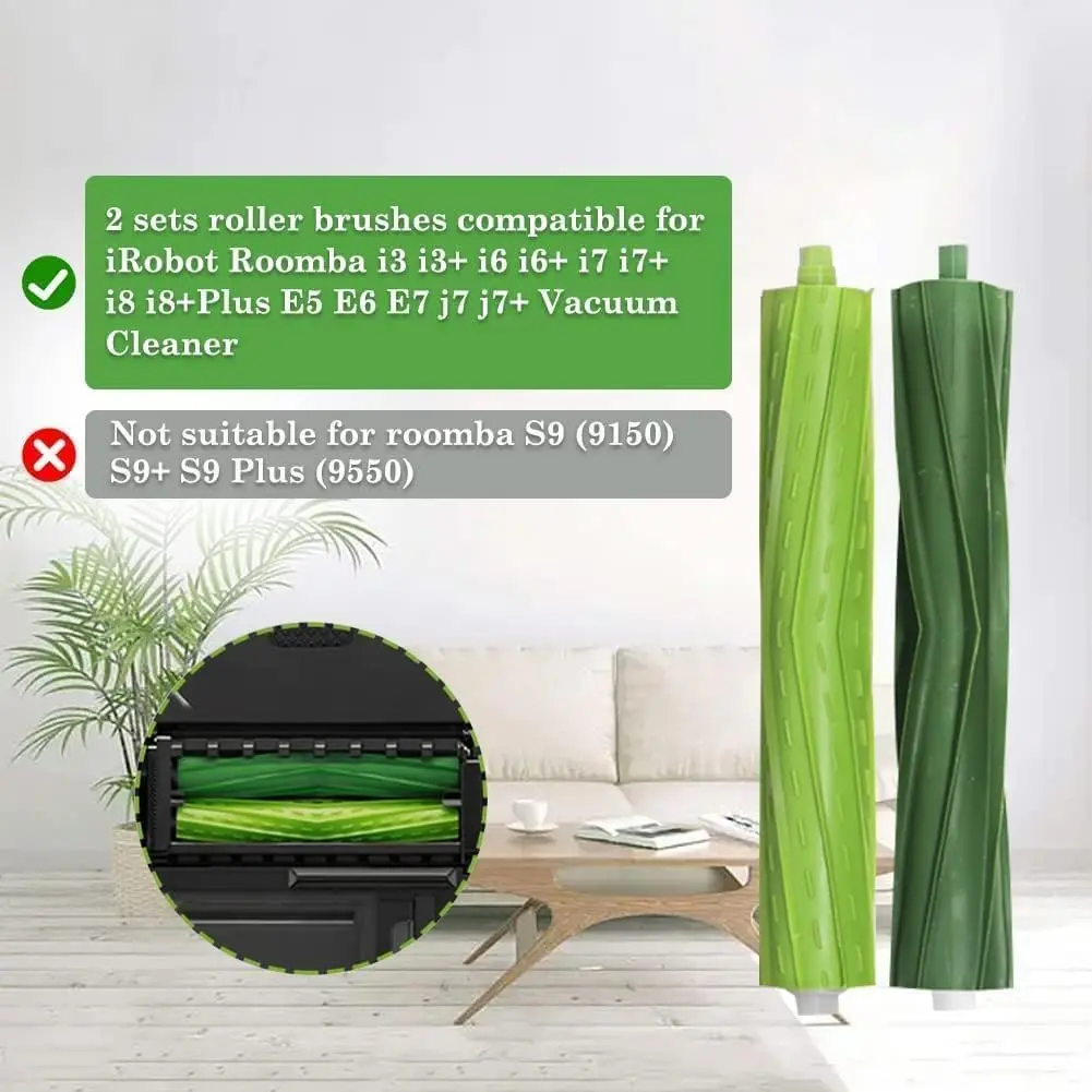2-Pack Rubber Roller Brushes for iRobot Roomba E, I & J Series – Compatible with I3, I6, I7, I8, E5, E6, E7, J7 (7150), J7+ (7550) Vacuum Cleaners