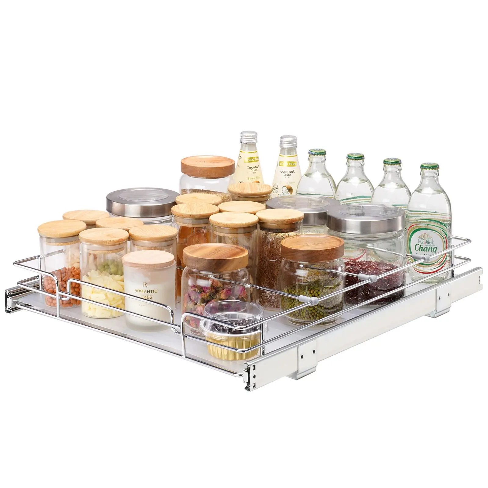 【Summerfinds】VEVOR 17in W x 21in D Heavy-Duty Smooth Pull-Out Cabinet Organizer, Chrome-Plated Steel Durable Roll-Out Drawers with Detachable Tray, Multifunctional Pots and Pans Organization for Kitchen Cabinets, Under Sink