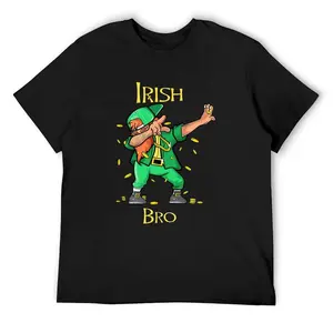 Menswear Customized Funny "Irish Bro" Leprechaun Heavyweight T-Shirt, 180gsm Premium Cotton Short Sleeve, St. Patrick's Day Dabbing Graphic, Round Neck, Elastic Breathable Casual Black Top, Deo Merch, Frisco Orange Tee, Anti Grape Clothing, Big Deborah