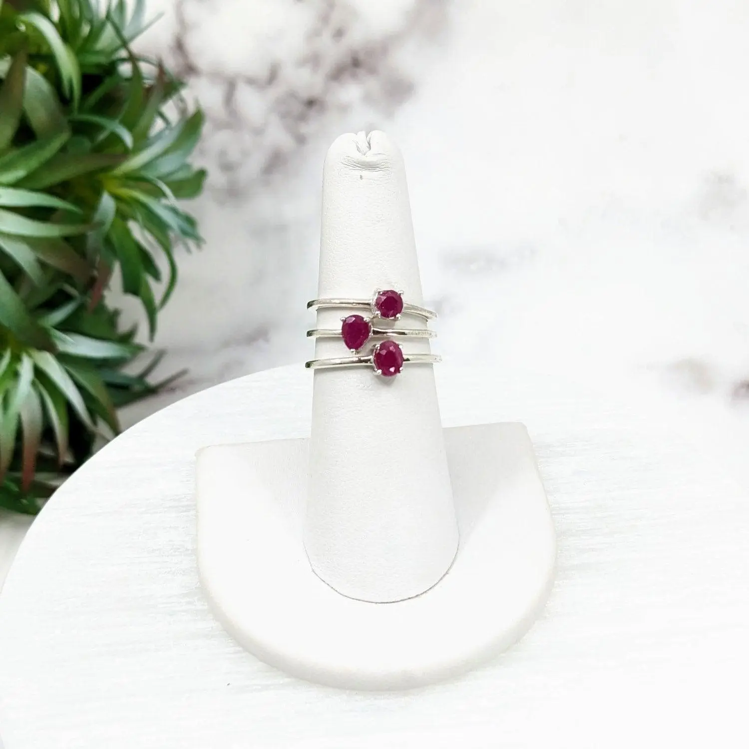 Ruby Faceted Prong Setting Sterling Silver Dainty Stackable Ring Size 4 - 10 #LV3225